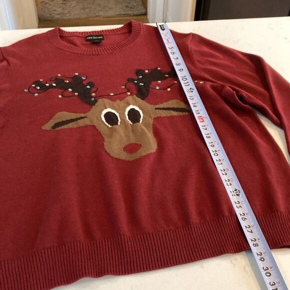 ALEX STEVENS REINDEER UGLY CHRISTMAS Sweater 100% cotton maroon XXL - Picture 4 of 6